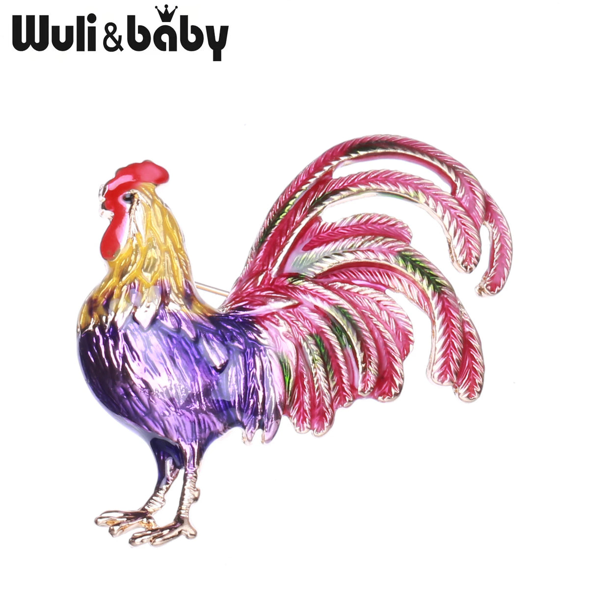 Wuli&baby Big Tail Rooster Cock Brooches For Women Designer Unisex 3-color Enamel Chicken Party Office Brooch Pins Gifts