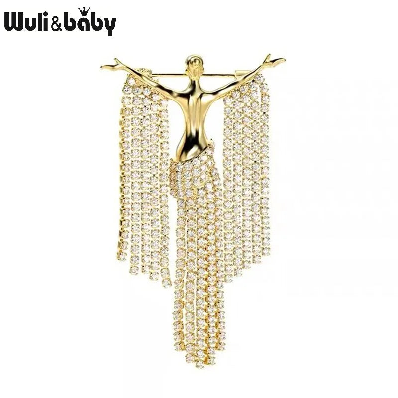 PENDRA Rhinstone Lady Figure Brooch