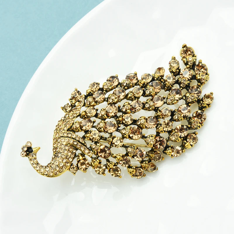 PENDRA Aviary Rhinestone Peacock Brooch