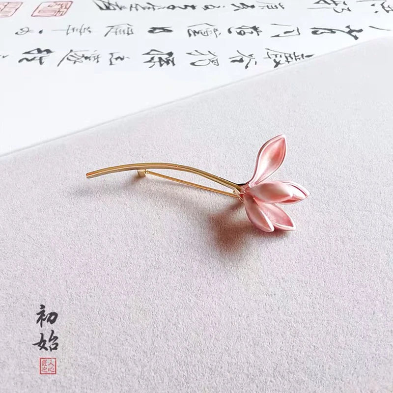 PENDRA Magnolia Hot Pink Enamel Lotus Flower Brooch