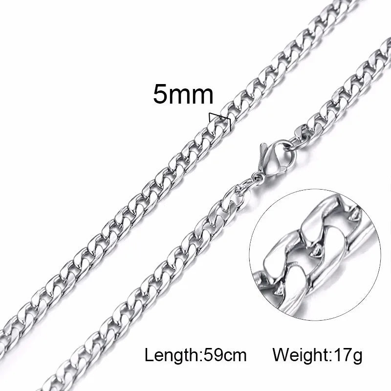 Figaro Necklace Men,Stainless Steel Curb Chain, Man Necklace, 5 to 8mm Link Chain