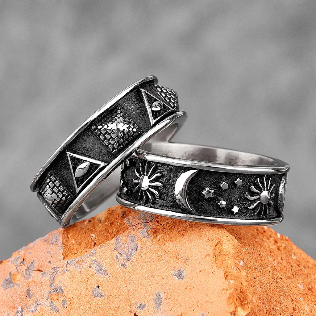 PENDRA Pyramid Moon Sun Steel Ring