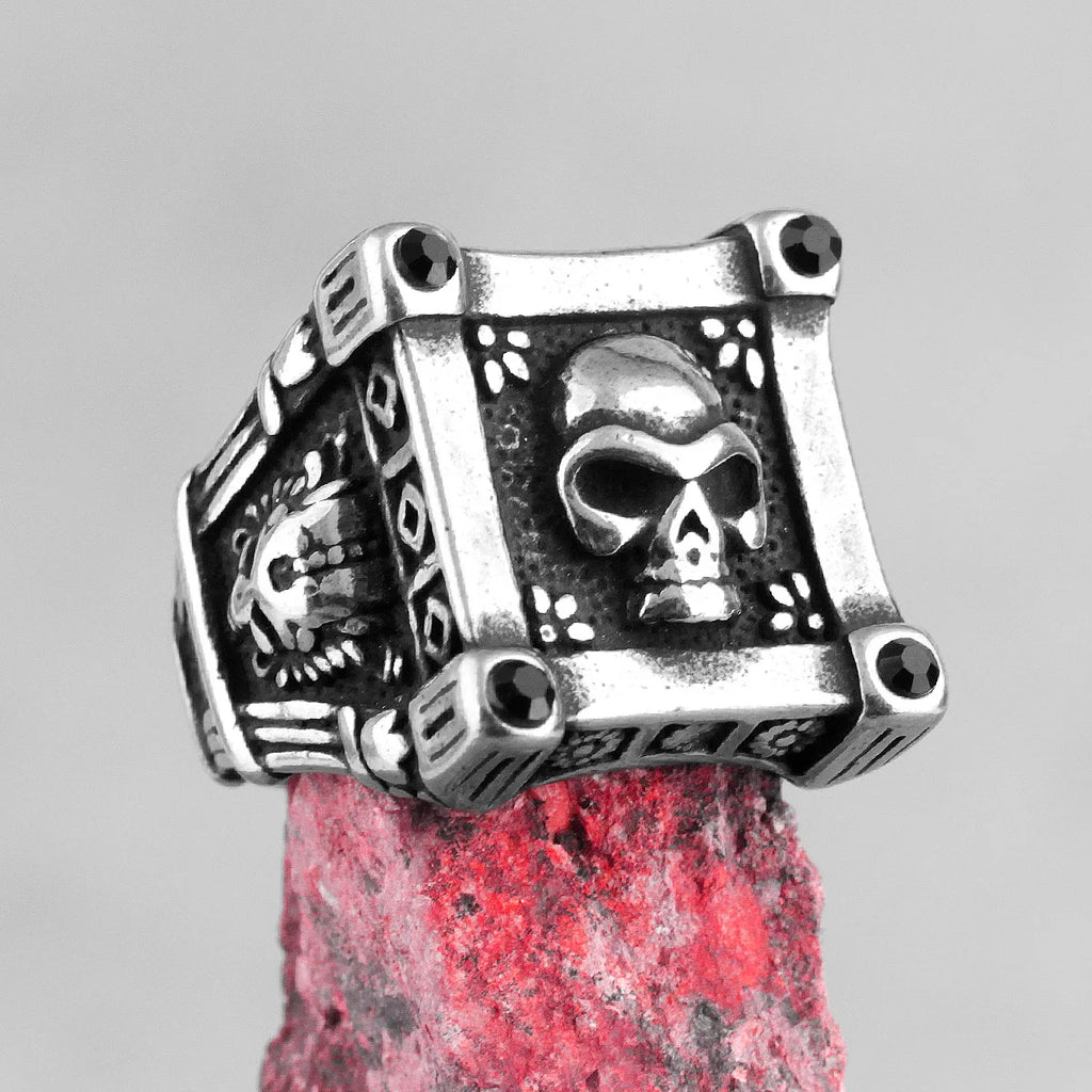 PENDRA Skull Zircon Crystal Steel Ring