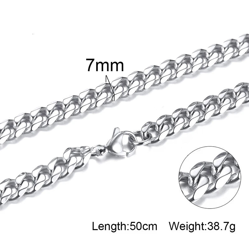 Cuban Link Chain Necklace for Men Women,3 to 7mm Stainless Steel Choker,Basic Jewelry Gift