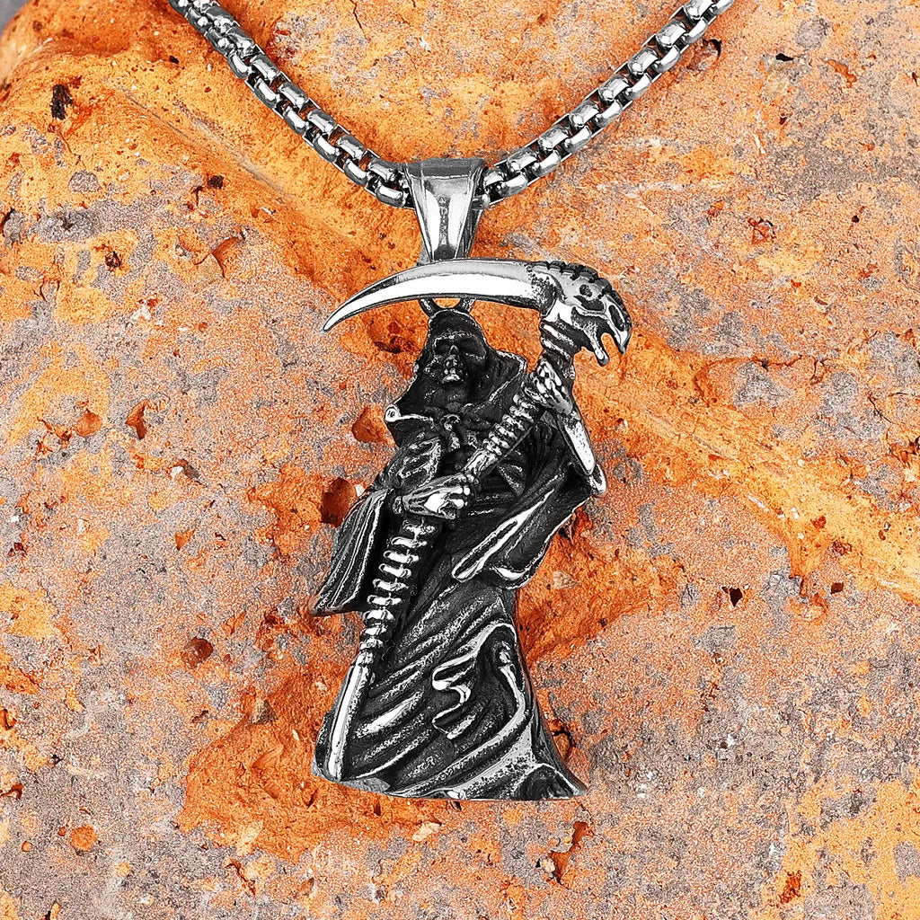 PENDRA Grim Reaper Scythe Steel Necklace