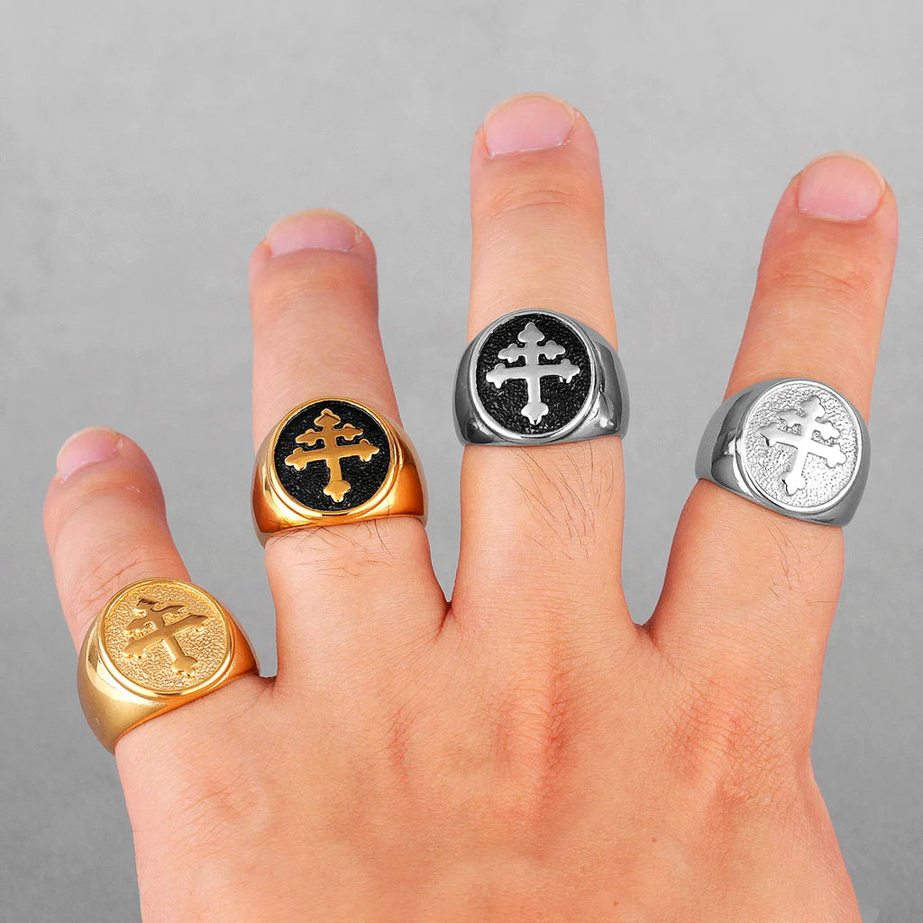 PENDRA Catholic Lorraine Cross Steel Ring