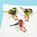 PENDRA Scarlet Bird Multicolor Enamel Brooch