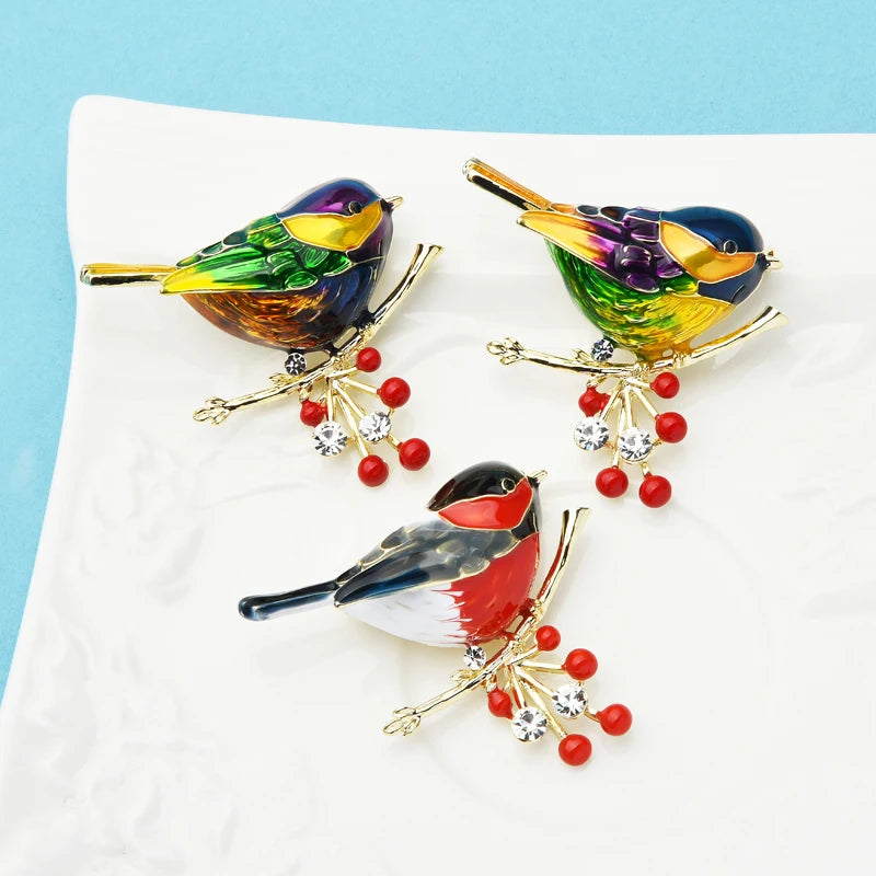 PENDRA Scarlet Bird Multicolor Enamel Brooch