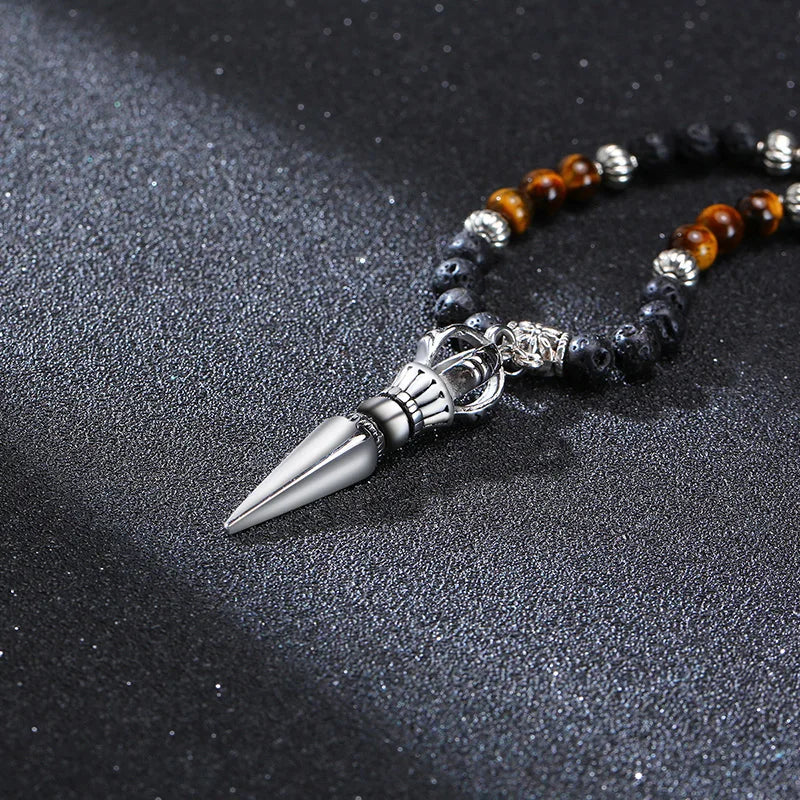 TIBETAN BUDDHIST PHURBA KILAYA THE MAGIC KNIFE WITH TIGER’S EYE LAVA STONE NECKLACE FOR MEN JEWELRY