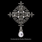 PENDRA Royal Cross Vintage Crystal Pearl Brooch