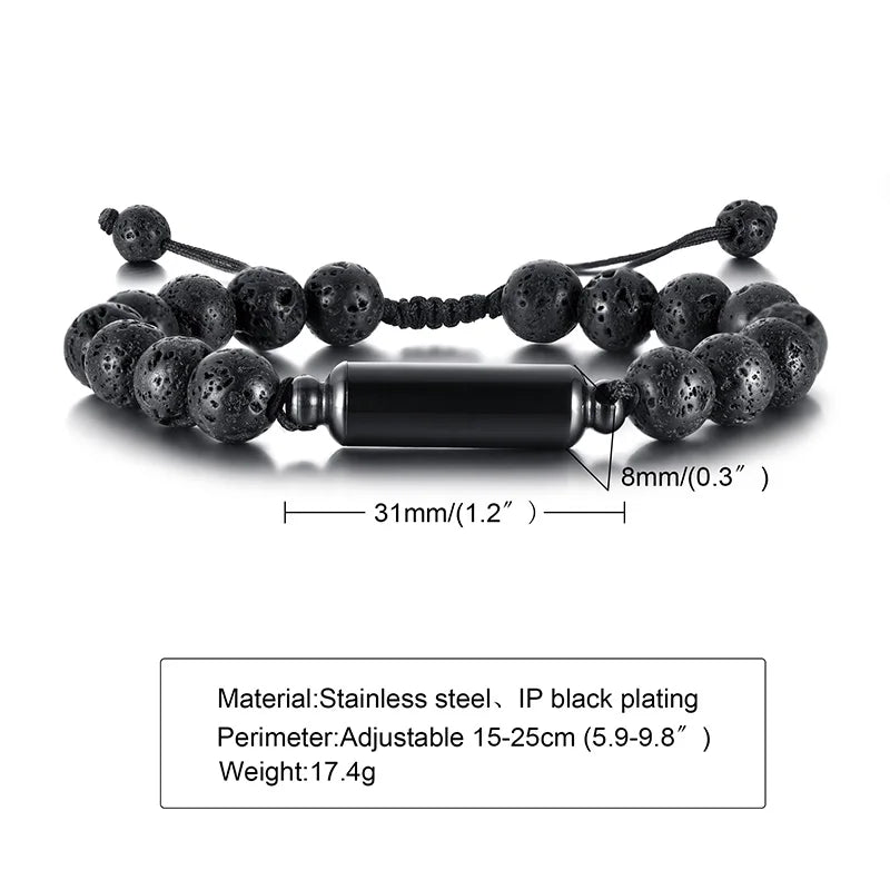 Men Urn Bracelet, Tiger's Eye and Lave Stone Bracelets Stash Capsule, Urns Jewelry for Ashes Cremation Brazalets