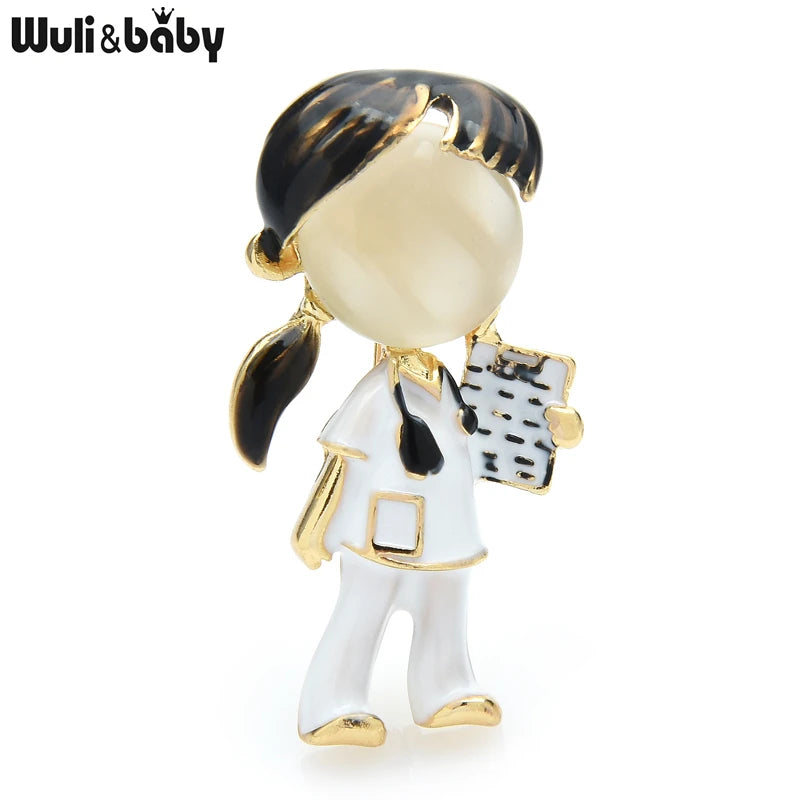 PENDRA Black Brown Hair Doctor Nurse Brooch
