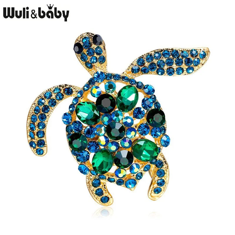 PENDRA Ocean Turtle Rhinestone Animal Brooch