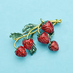 PENDRA Strawberrya Red Enamel Strawberry Brooch