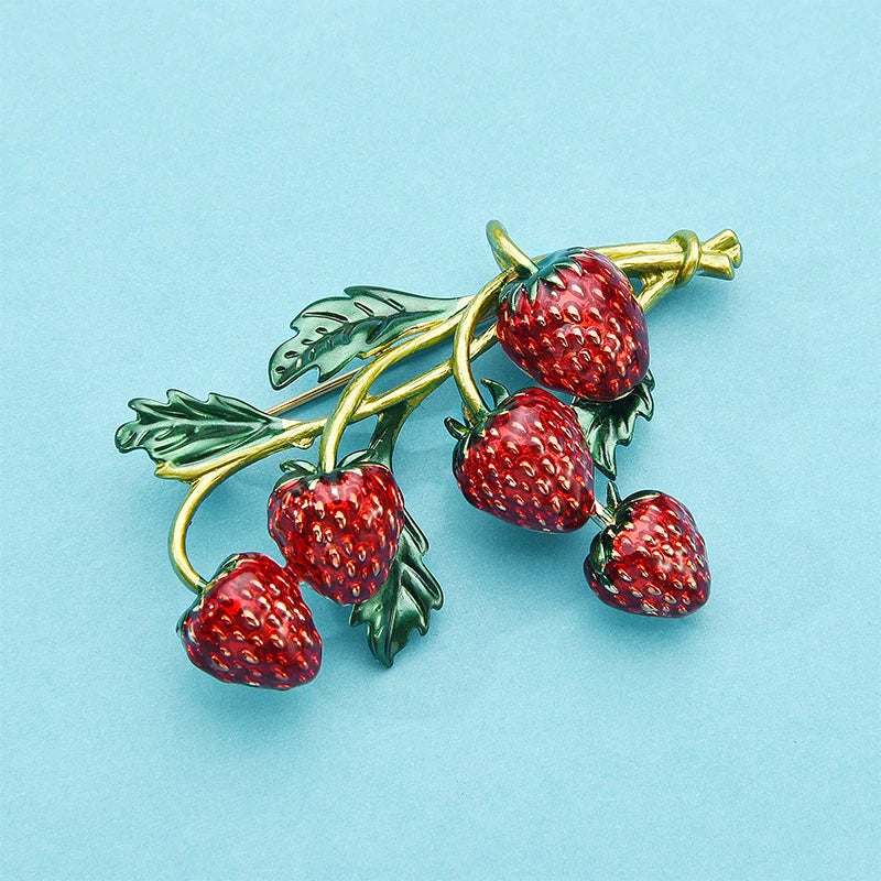 PENDRA Strawberrya Red Enamel Strawberry Brooch