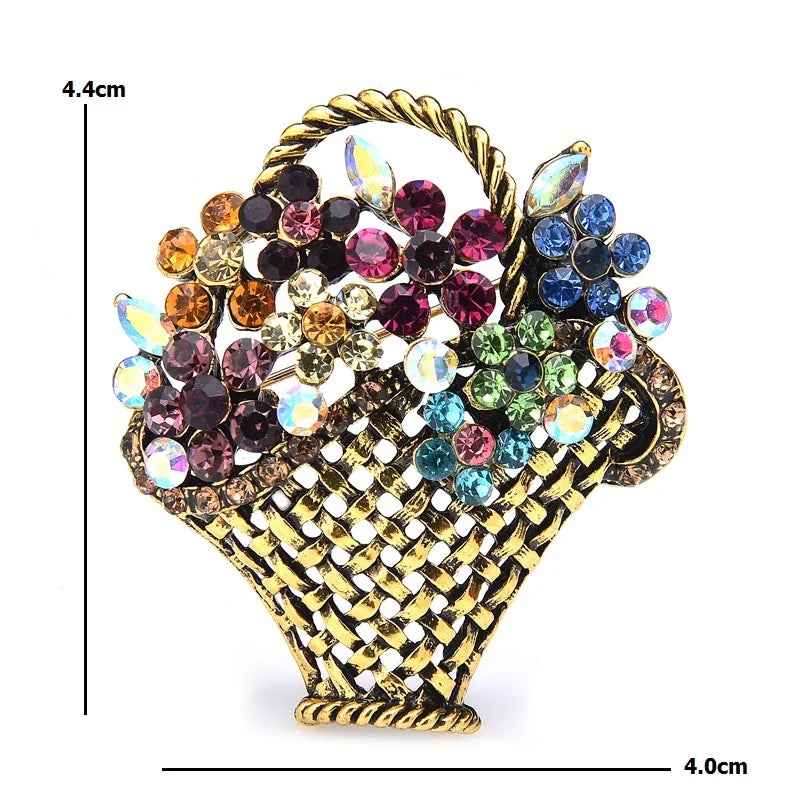 PENDRA Floriana Rhinestone Flower Basket Brooch