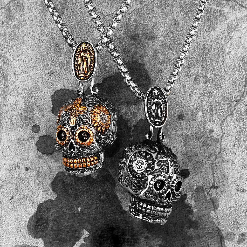 PENDRA Steampunk Cross Skull Steel Necklace