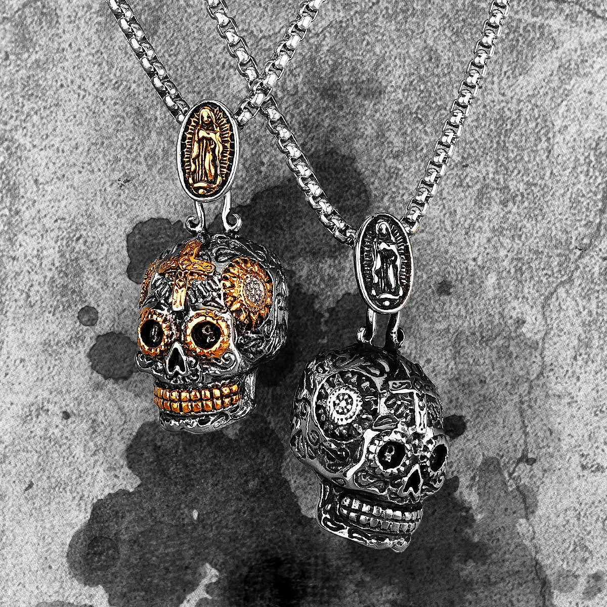 PENDRA Steampunk Cross Skull Steel Necklace