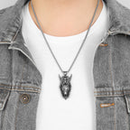 PENDRA Horned Demon Skull Steel Necklace