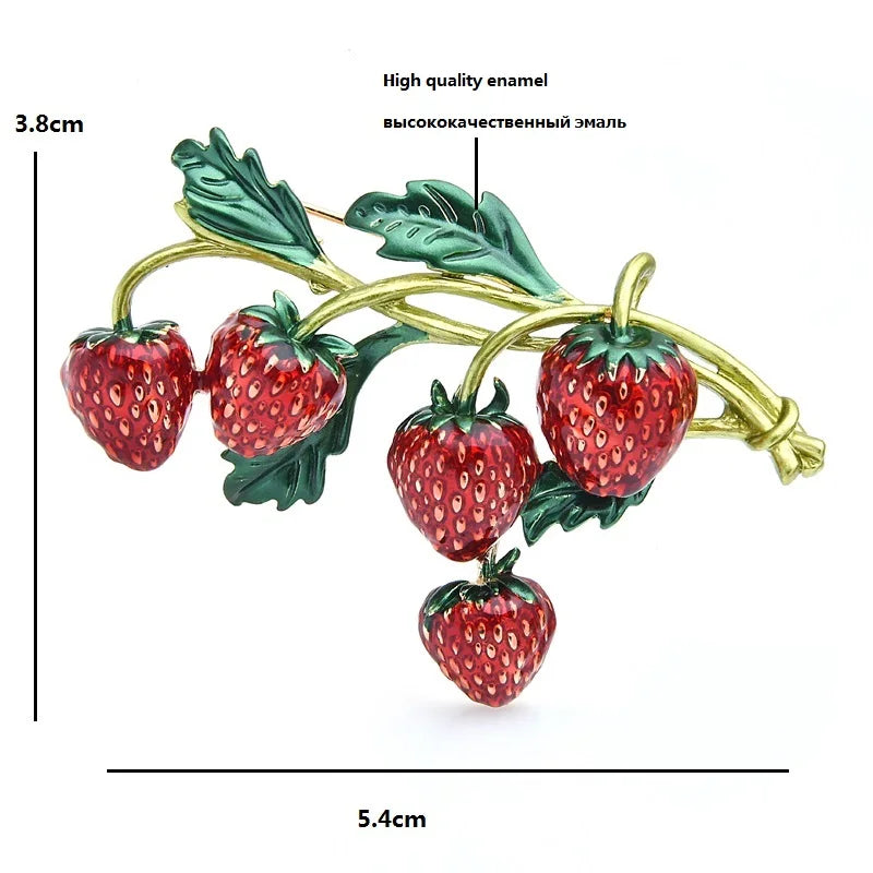 PENDRA Strawberrya Red Enamel Strawberry Brooch