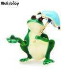 PENDRA Taking Umbrella Frog Brooch