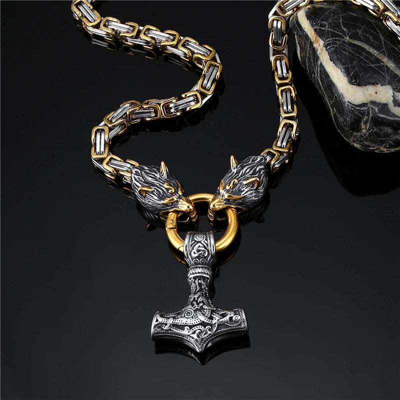 PENDRA Wolf Rune Steel Necklace