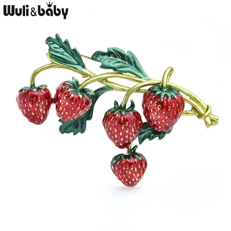 PENDRA Strawberrya Red Enamel Strawberry Brooch