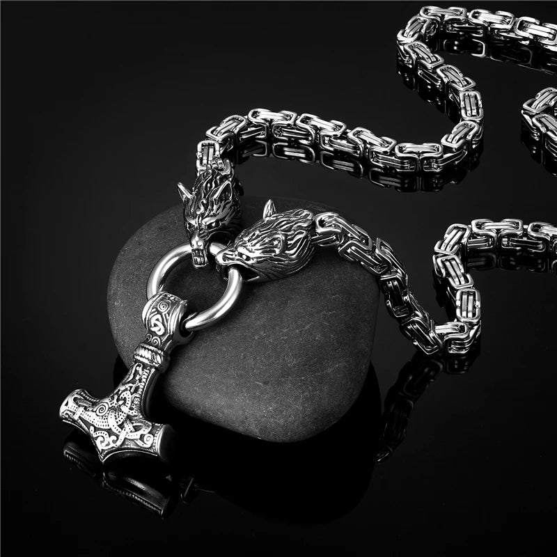 PENDRA Wolf Rune Steel Necklace