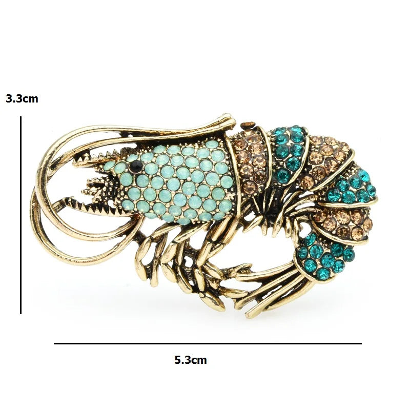 PENDRA Spark Shrimp Rhinestone Animal Brooch