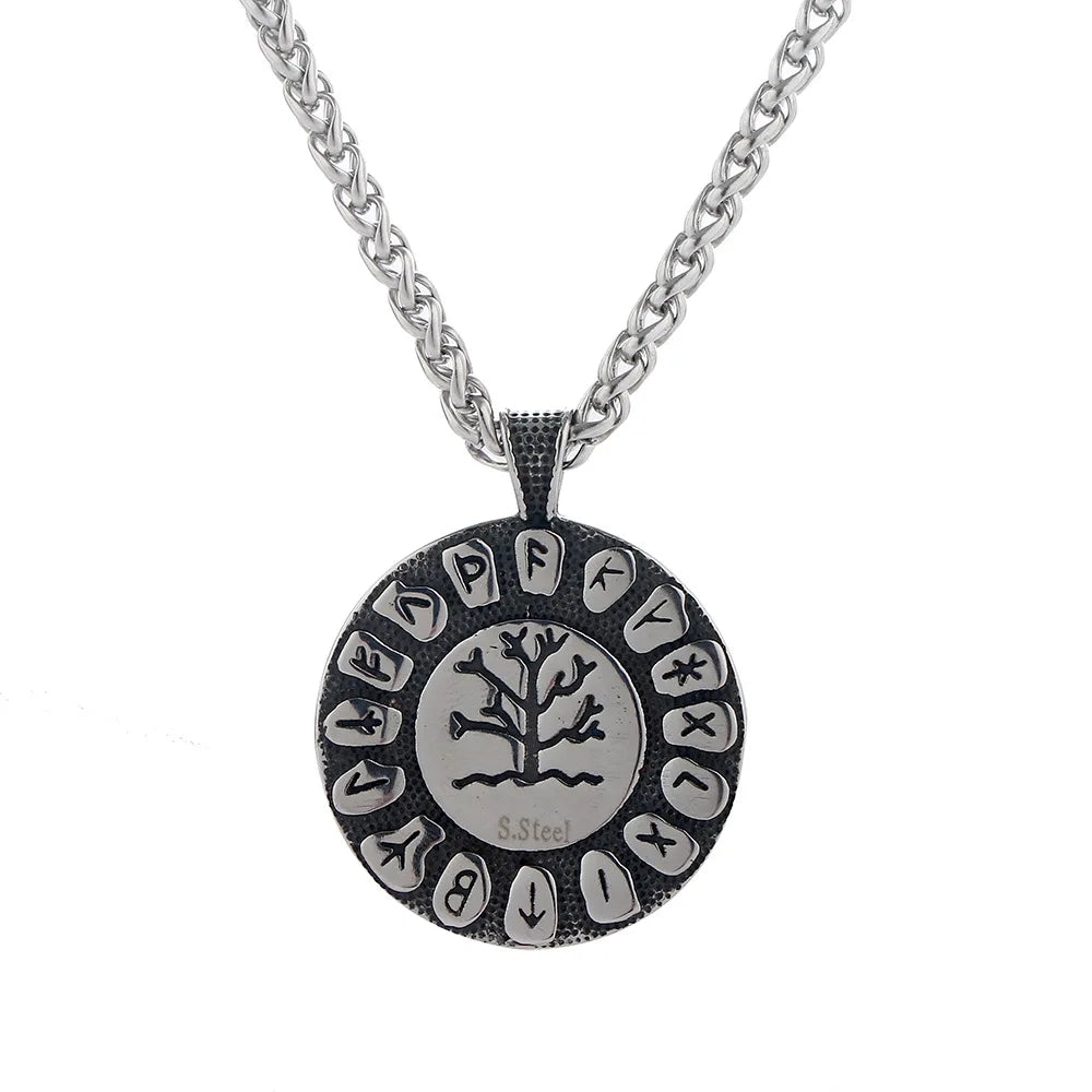 PENDRA Tree Life Rune Steel Necklace