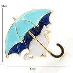 PENDRA Cute Cat Under Umbrella Brooch