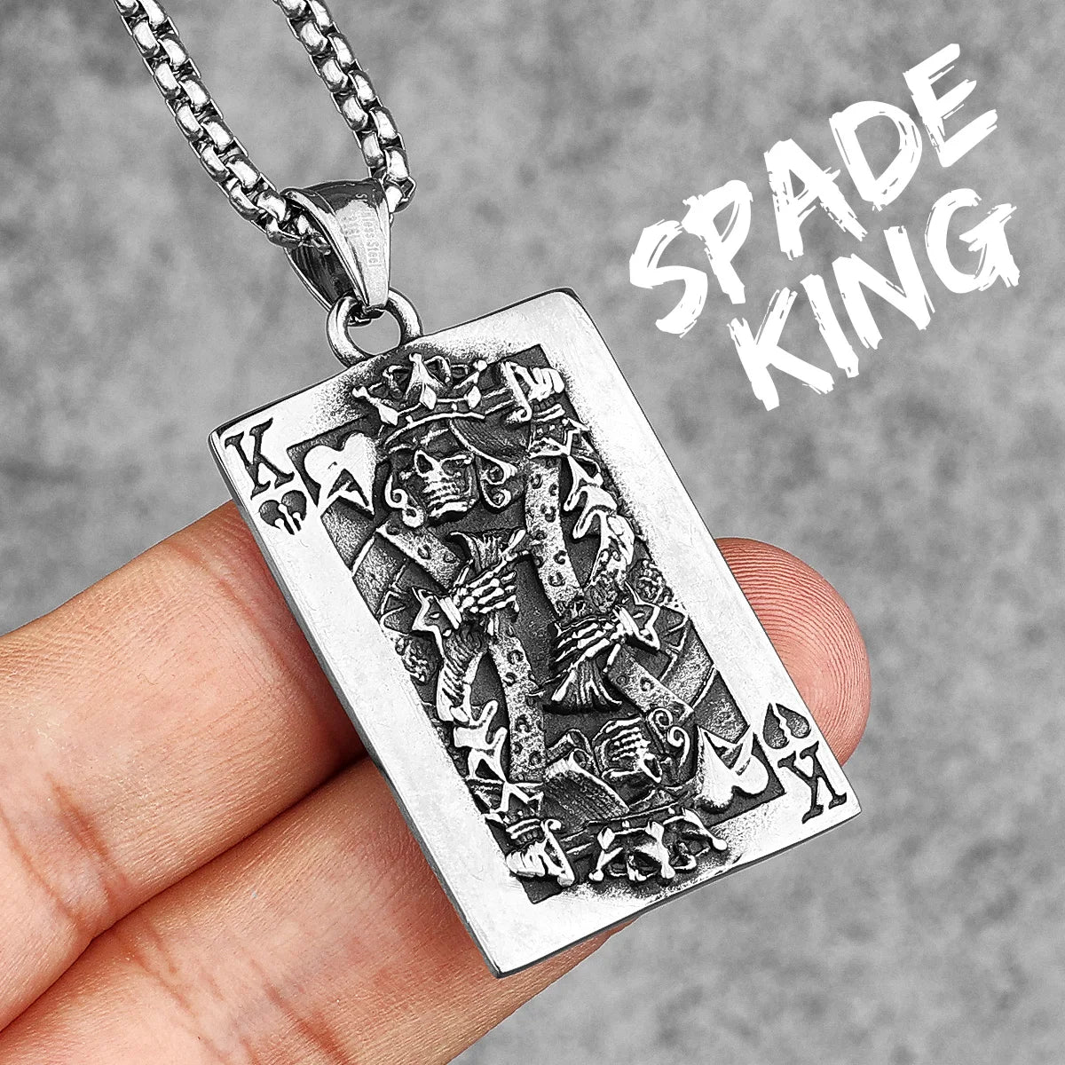 PENDRA Spade King Skull Steel Necklace