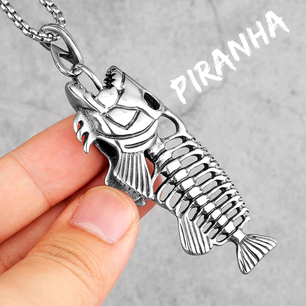 PENDRA Piranha Fish Bones Steel Necklace