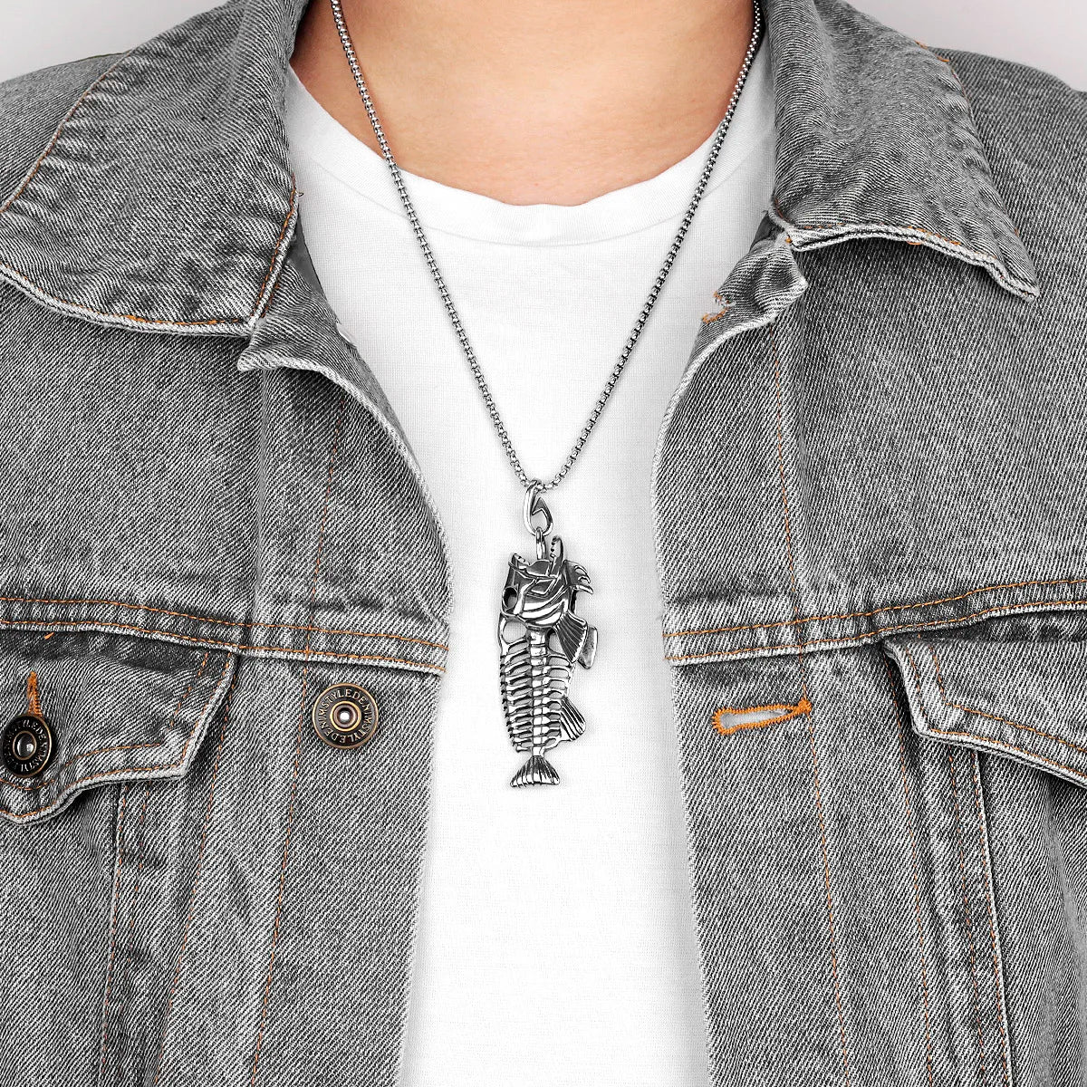 PENDRA Piranha Fish Bones Steel Necklace
