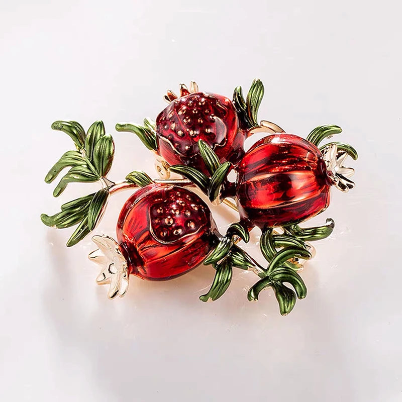 PENDRA Pomella Red Enamel Pomegranate Brooch