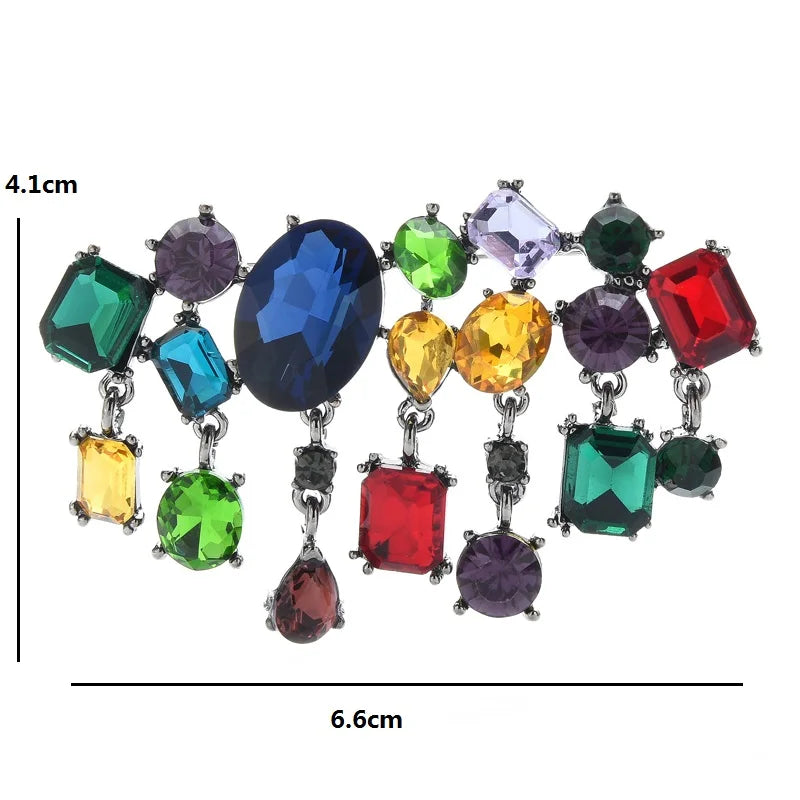 PENDRA Celestine Multicolor Rhinestone Tassel Brooch