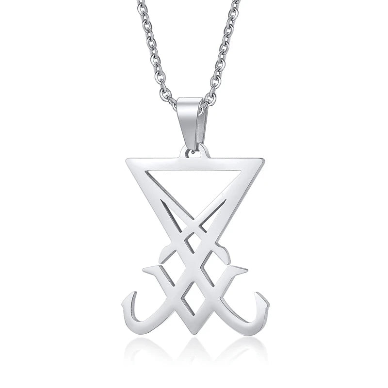 DEMON SIDE OF LUCIFER SATANIC JEWELRY SEAL SIGIL SYMBOL OF CHORONZON PENDANT NECKLACE IN BLACK GOTHIC PAGAN SATAN UNISEX JEWELS