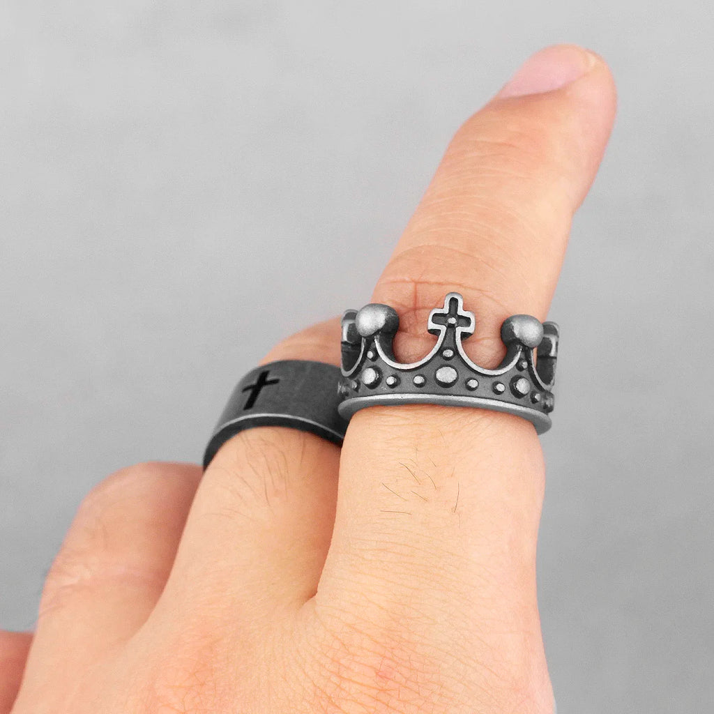 PENDRA Cross Crown Boyfriend Steel Ring
