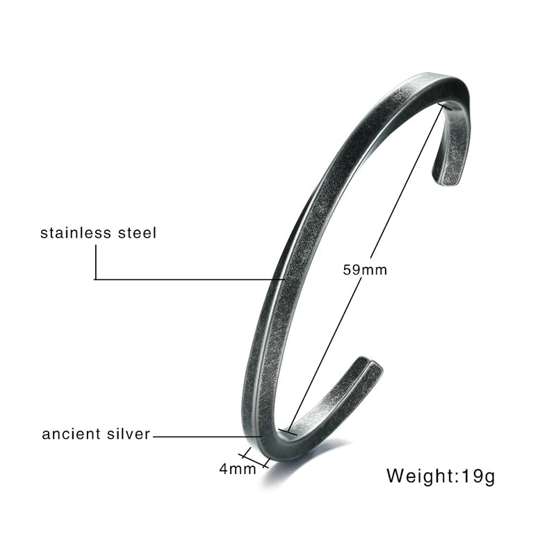 MEN TWISTED C BANGLE WITH SMALL WRIST MOBIUS BRACELET ANTIQUE SILVER COLOR STACKING CUFF BANGLE STAINLESS STEEL UNISEX JEWELRY
