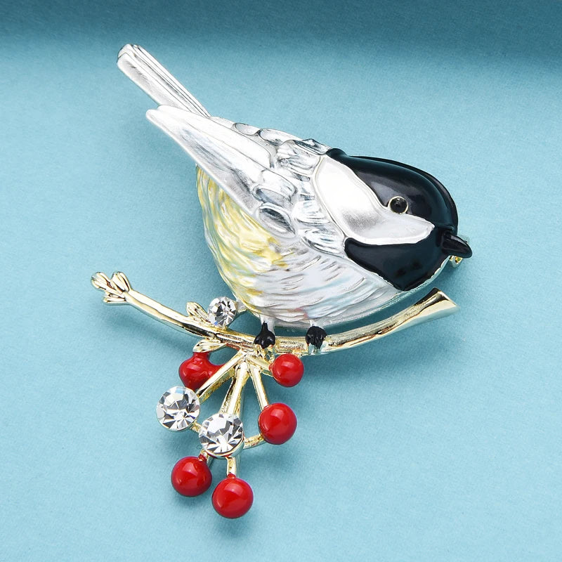 PENDRA Scarlet Bird Multicolor Enamel Brooch