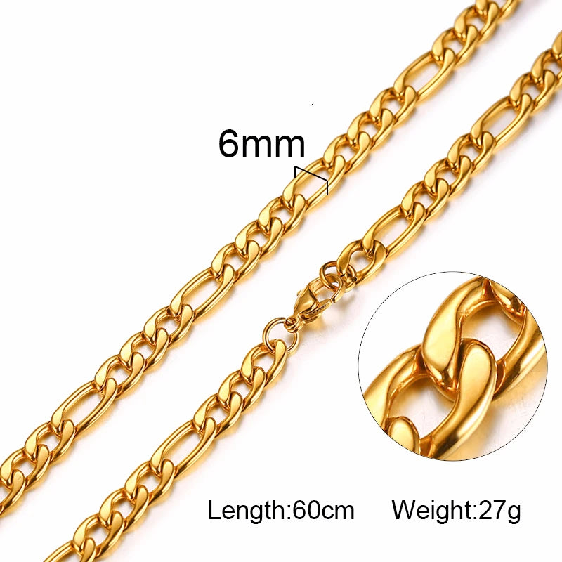 Figaro Necklace Men,Stainless Steel Curb Chain, Man Necklace, 5 to 8mm Link Chain