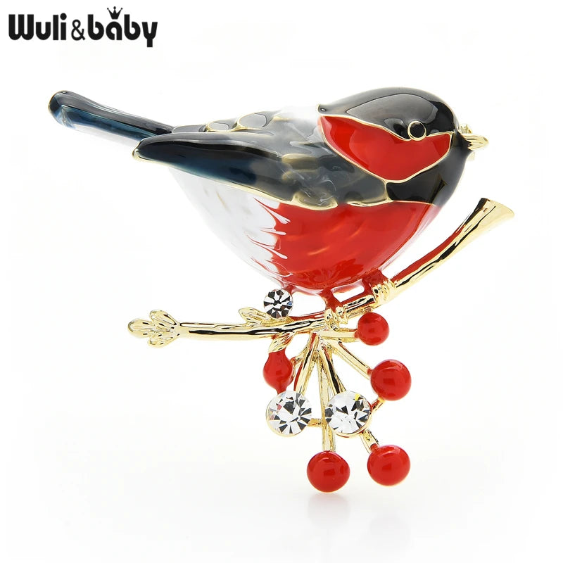 PENDRA Scarlet Bird Multicolor Enamel Brooch