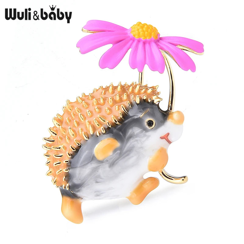 PENDRA Meadow Hedgehog Enamel Animal Brooch