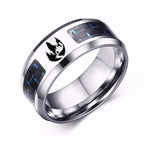 Laser Engraved Wolf Men Ring for Men Stainless Steel Blue Carbon Fibre 8mm Wedding Band
