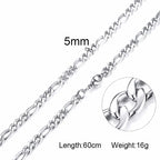 Figaro Necklace Men,Stainless Steel Curb Chain, Man Necklace, 5 to 8mm Link Chain