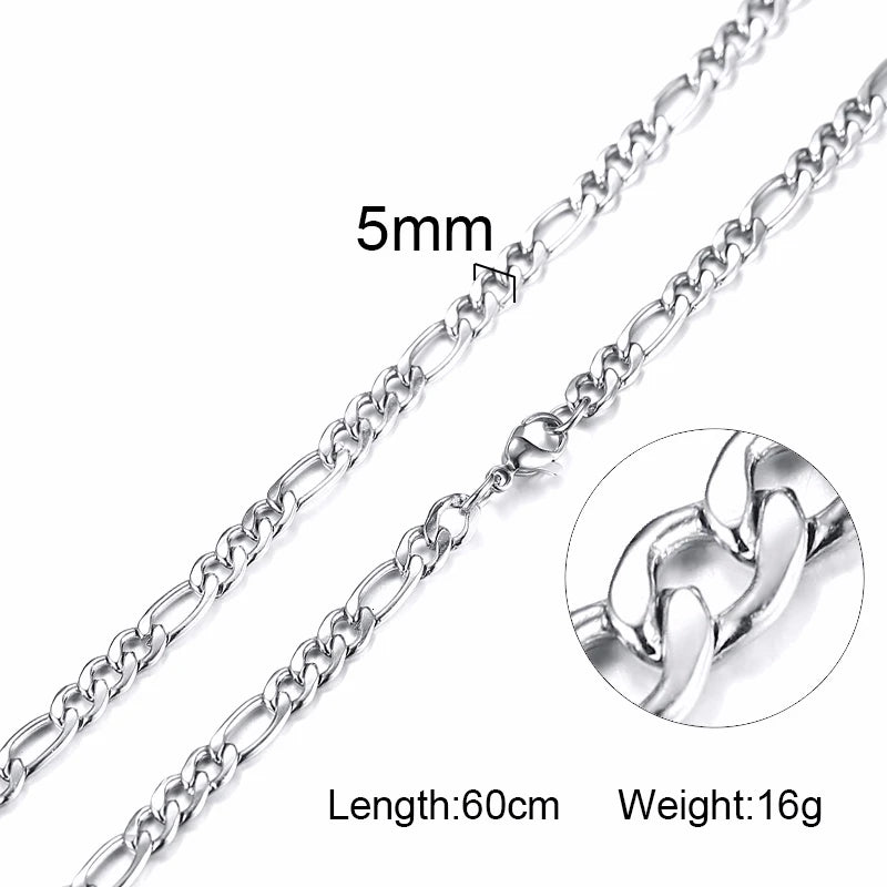 Figaro Necklace Men,Stainless Steel Curb Chain, Man Necklace, 5 to 8mm Link Chain