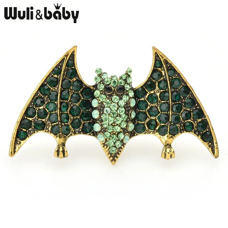 PENDRA Emerald Bat Rhinestone Brooch