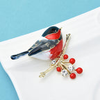 PENDRA Scarlet Bird Multicolor Enamel Brooch