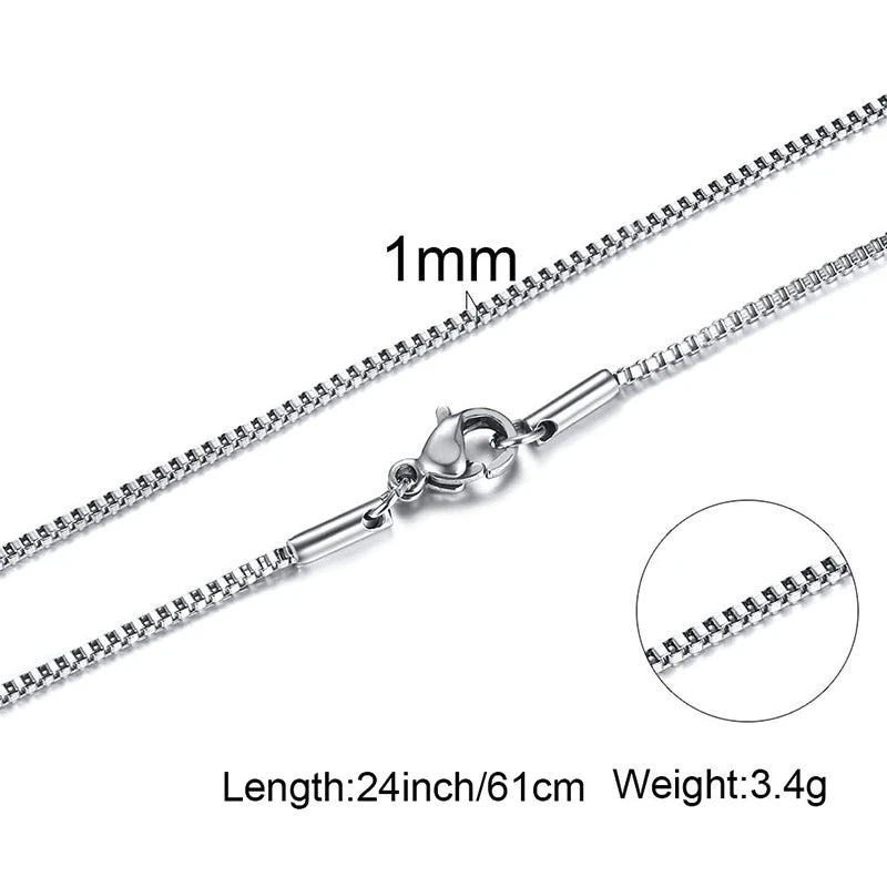 1/2/3mm Box Chain Necklaces for Men Women,Delicate Square Stainless Steel Chains Links Collars,Jewelry Gift 18To24 Inch