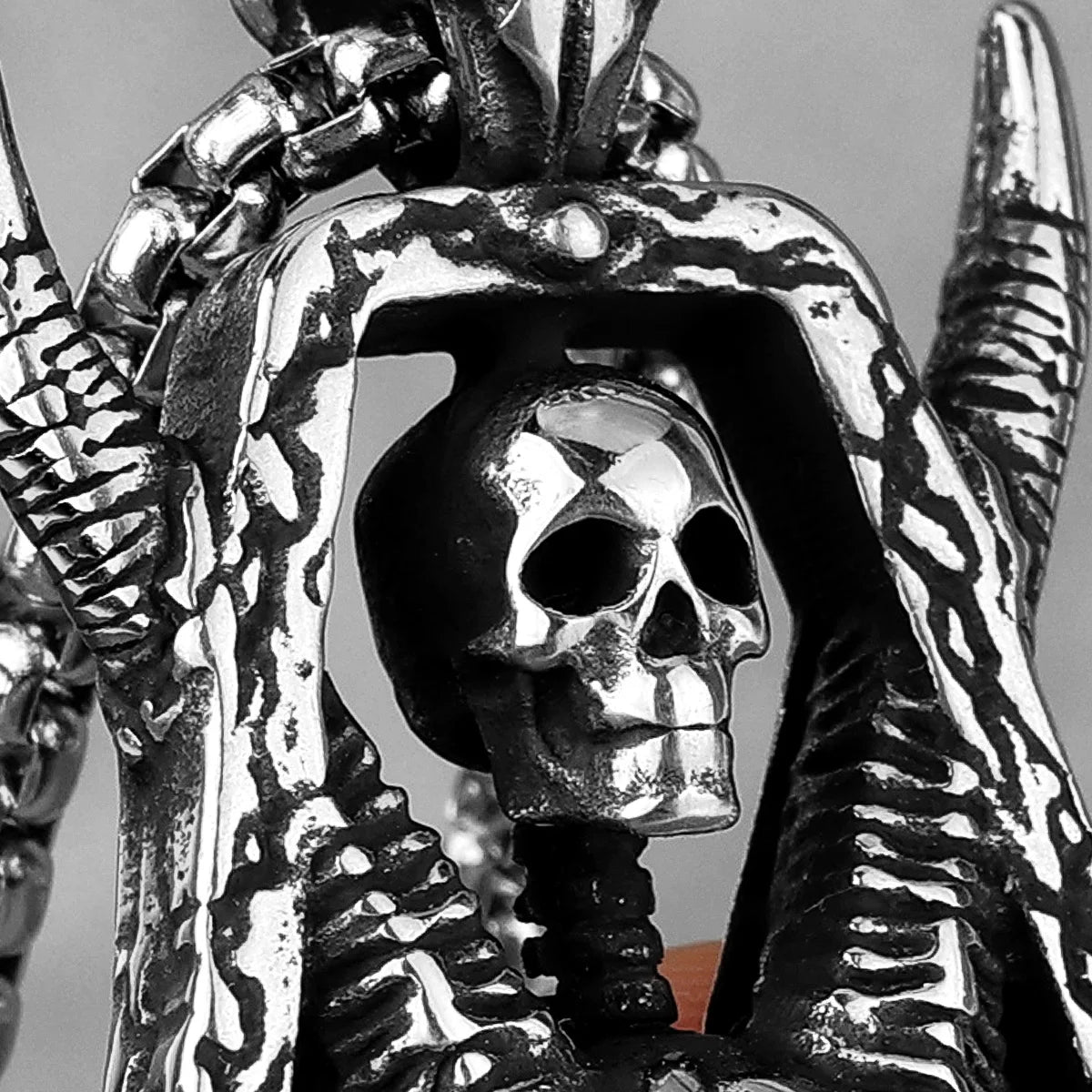 PENDRA Horned Demon Skull Steel Necklace